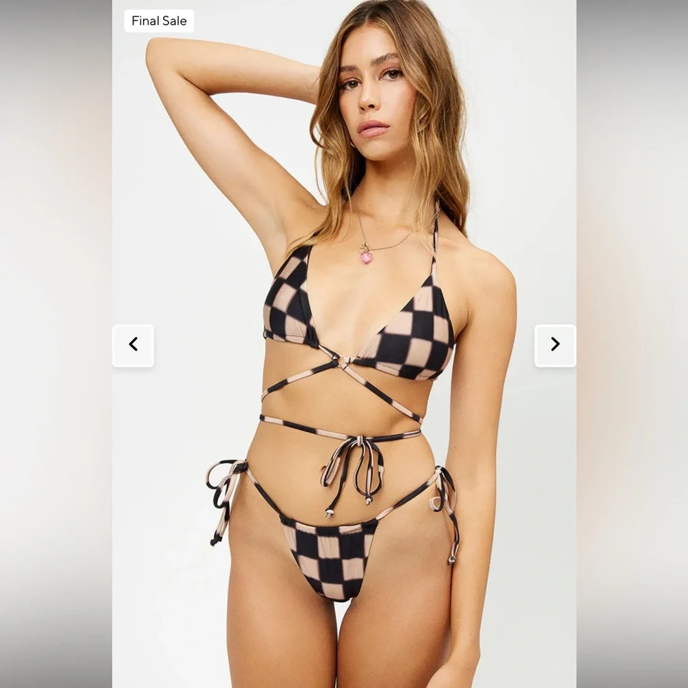3 PIECE ALO X FRANKIES BIKINIS Bash Top + Haven&Tia Bottoms set in Black Checker